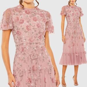 Mac Duggal 9212 Size 6 Pink Floral Embellished High Neck Cap Sleeve ALine Dress